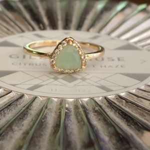 Trillion-cut Pave Ring in Gold/Aqua Chalcedony, Women's Size 7